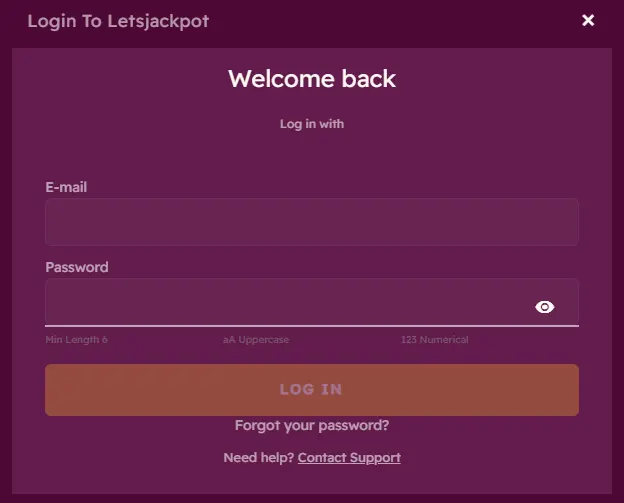 Inloggen bij LetsJackpot Casino